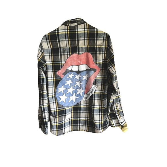 Rolling Stones Upcycled Flannel Back Patch Shirt Men’s Medium Rocker Grunge - Picture 1 of 4